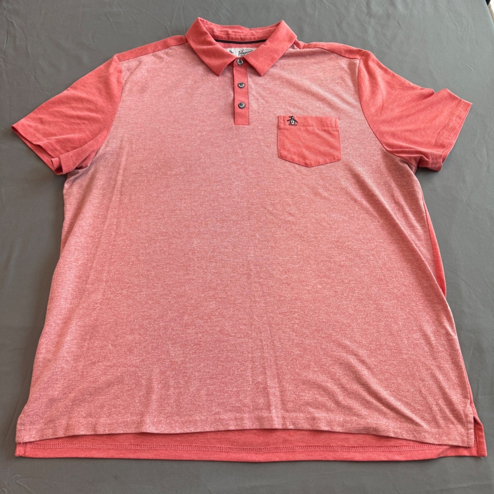 Original Penguin Men XL Polo Shirt Coral Pink Heathered Short Sleeve Pocket Logo